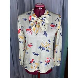 Blouse kitten bow watercolor floral pattern yellow red